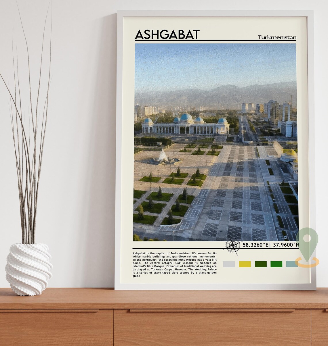 Ashgabat Turkmenistan White Marble City Square Skyline Travel Poster - Image 4