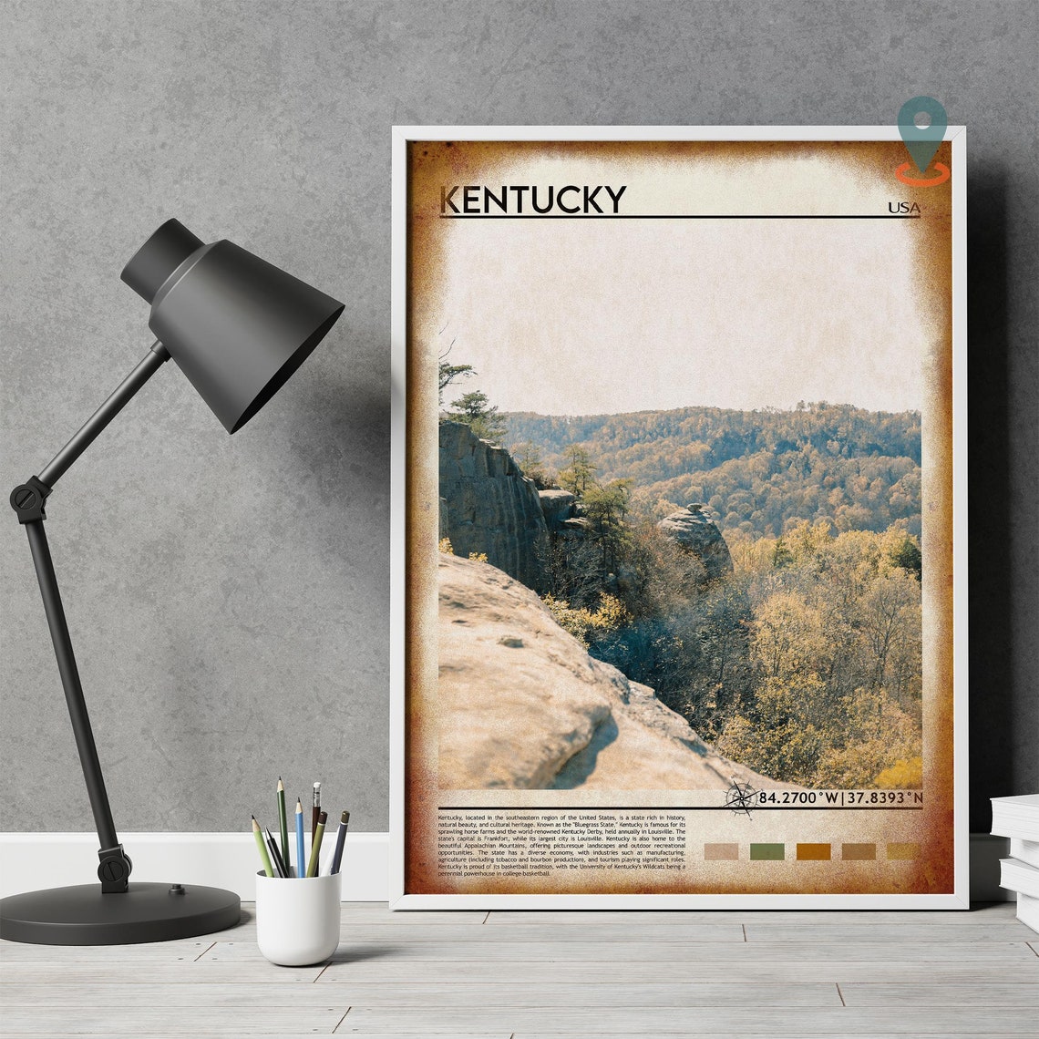 Kentucky USA Scenic Autumn Forest Cliff Overlook Photo Art Poster - Image 4