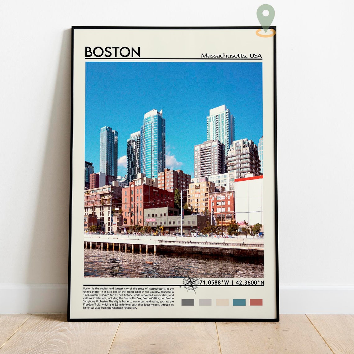 Boston Massachusetts Waterfront Skyline Seaport District Travel Poster - Image 2