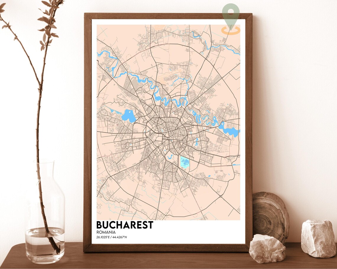 Bucharest Romania Crimson Red City Map Modern Art Decor Poster - Image 4