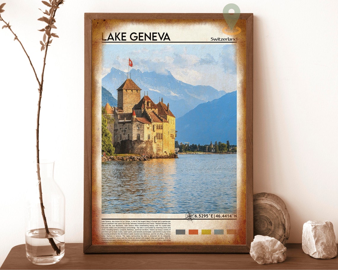 Lake Geneva Print Lake Geneva Poster Lake Geneva Wall Art Lake Geneva Travel Lake Geneva Art Print Lake Geneva Artwork Lake Geneva - Image 6