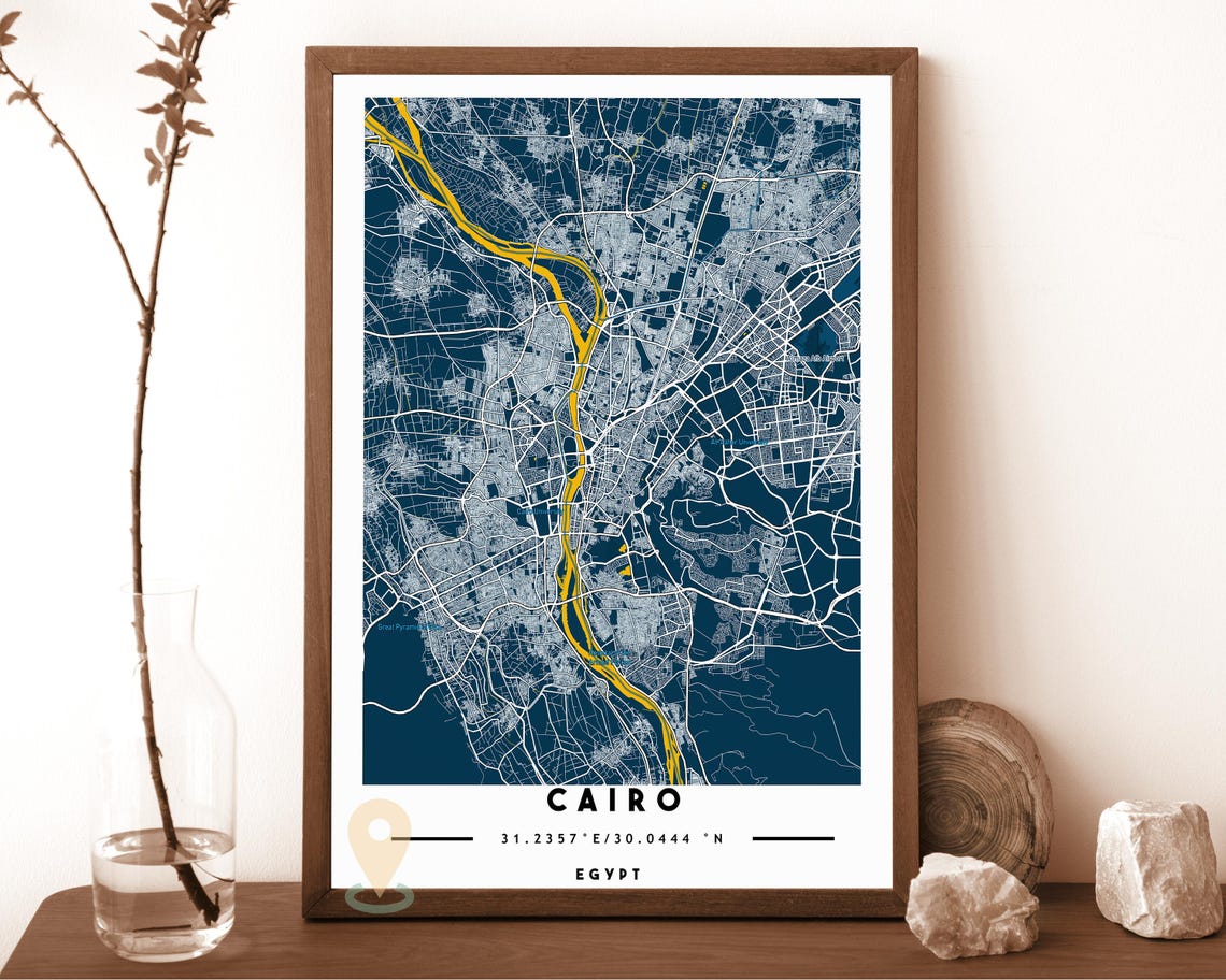 Cairo Egypt City Street Map Nile Gold Green Poster Wall Decor - Image 2