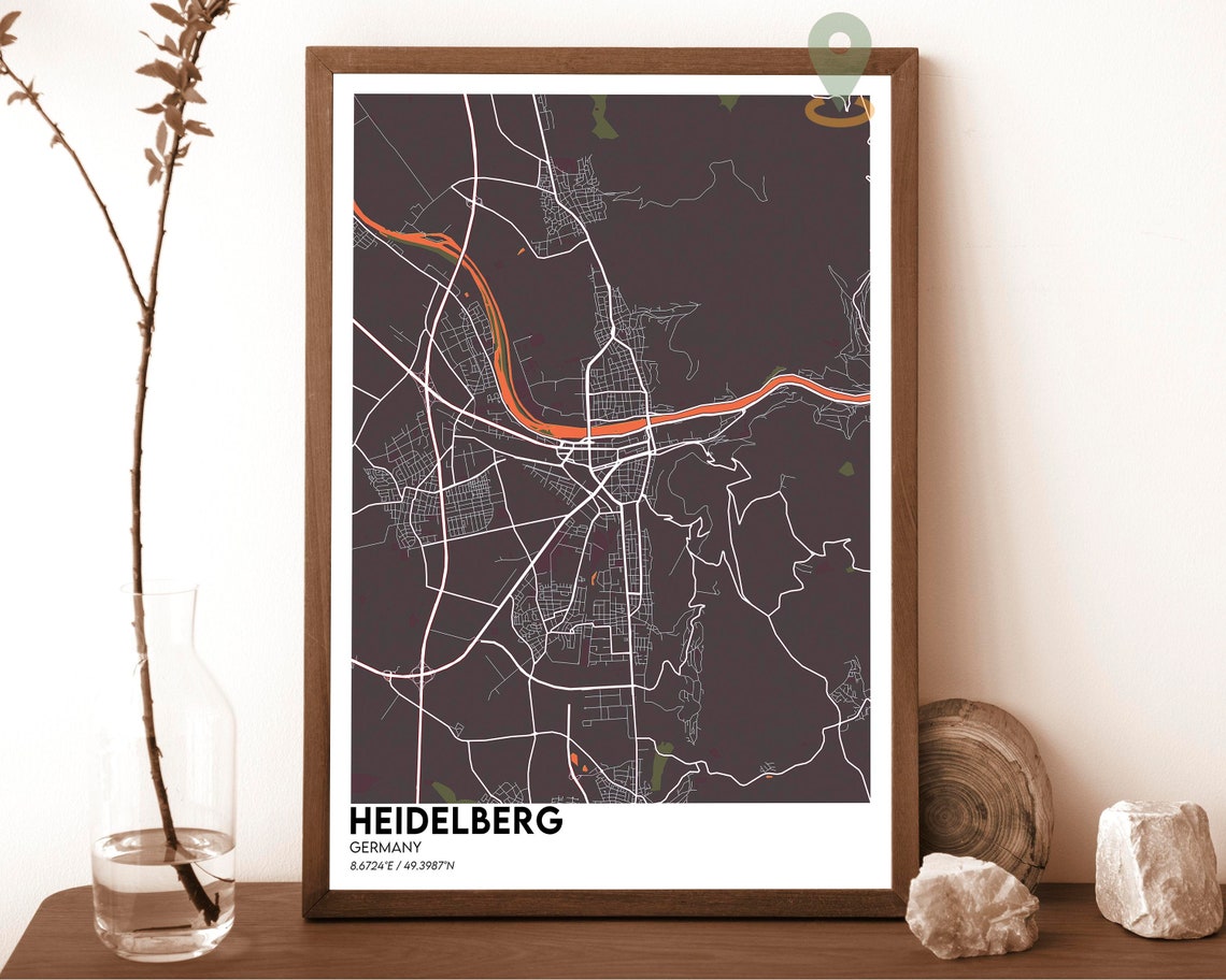 Heidelberg Germany Dark Blue Neckar River Night City Map Poster - Image 4