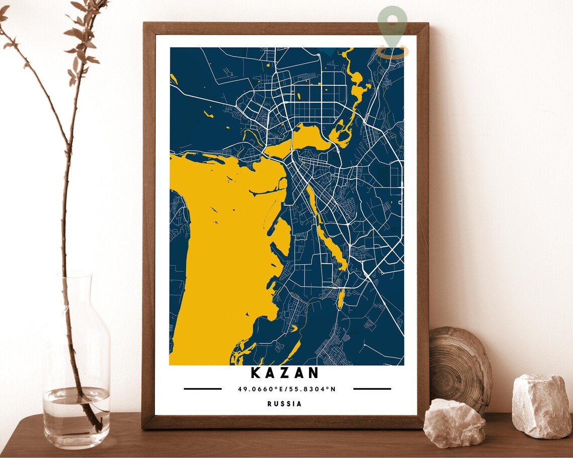 Kazan Russia City Street Map Volga River Teal Poster Decor Art - Image 2