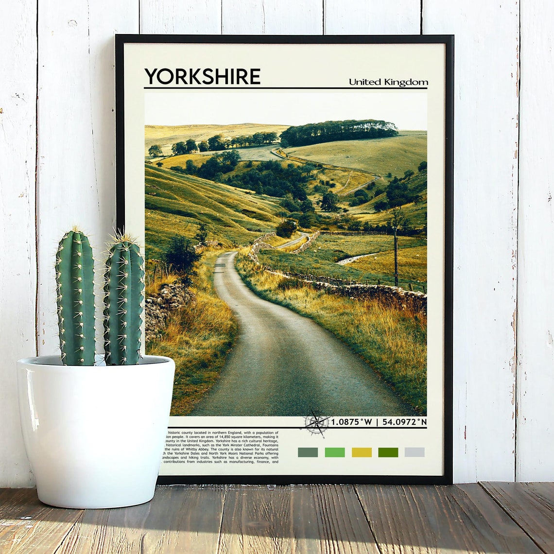 Yorkshire England Rolling Green Hills Country Lane Vintage Poster - Image 3