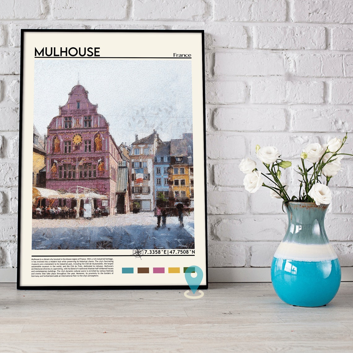 Mulhouse France Pink Town Hall Old Town Square Painting Poster - Image 5