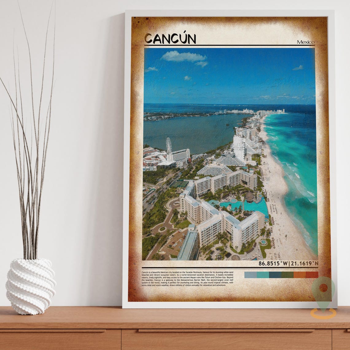Cancun Mexico Aerial Beach Coastline Resort Area Travel Poster - Image 5