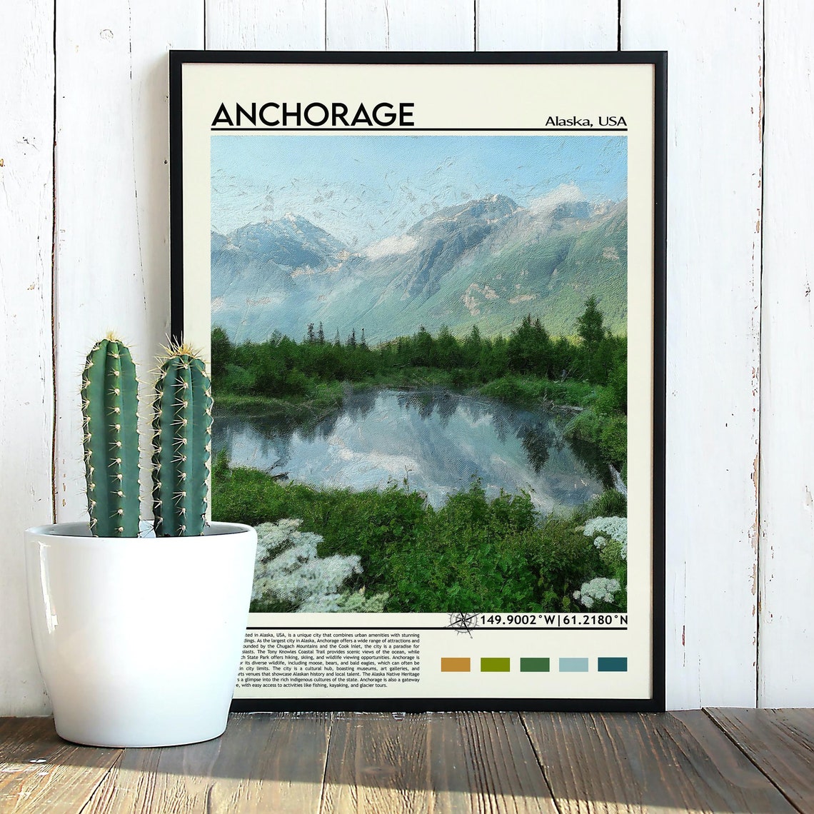 Anchorage Alaska Mountain Lake Reflection Painting Travel Poster - Image 5