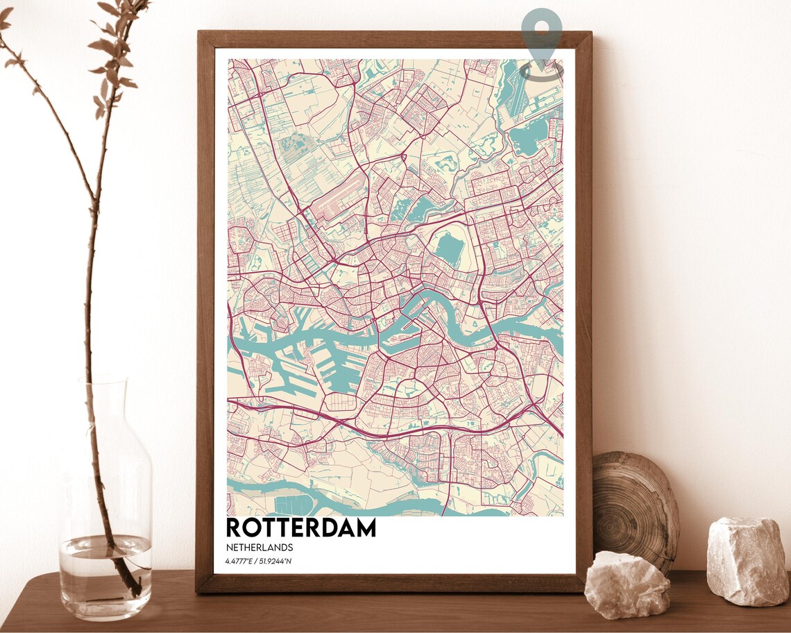 Rotterdam Netherlands Dark Cyan Harbor City Map Home Decor Poster - Image 6
