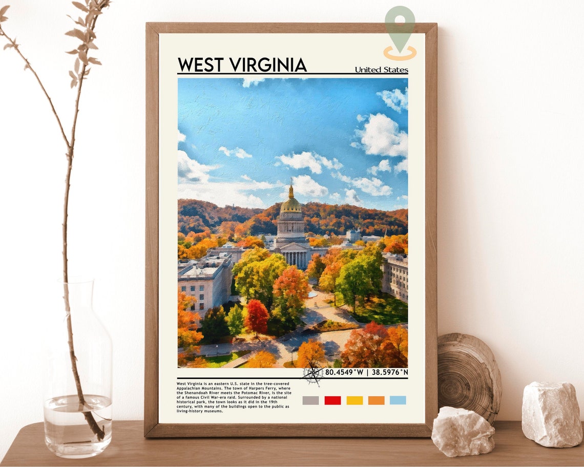 West Virginia Fall Foliage State Capitol Building Travel Poster
