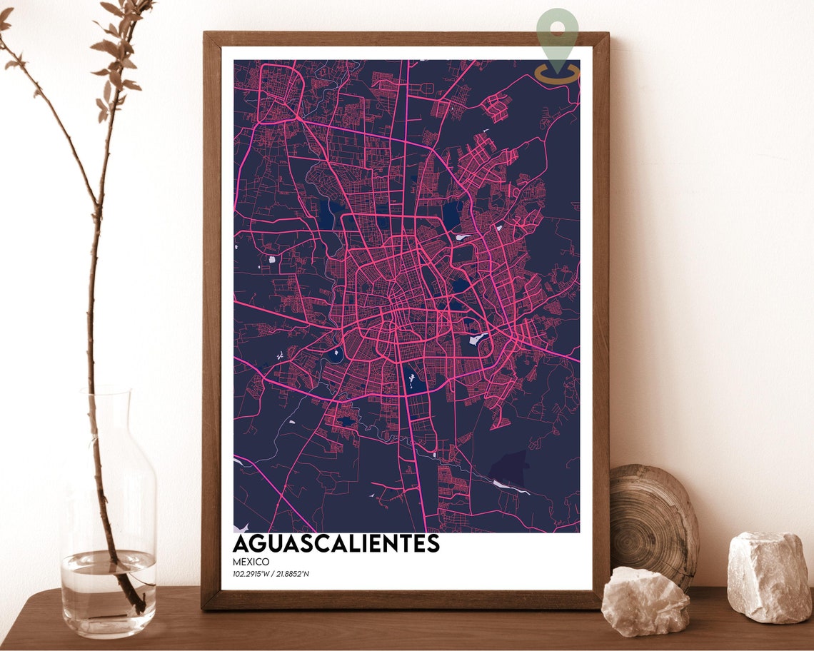 Aguascalientes Mexico Dark Modern Urban City Map Wall Decor Poster - Image 2