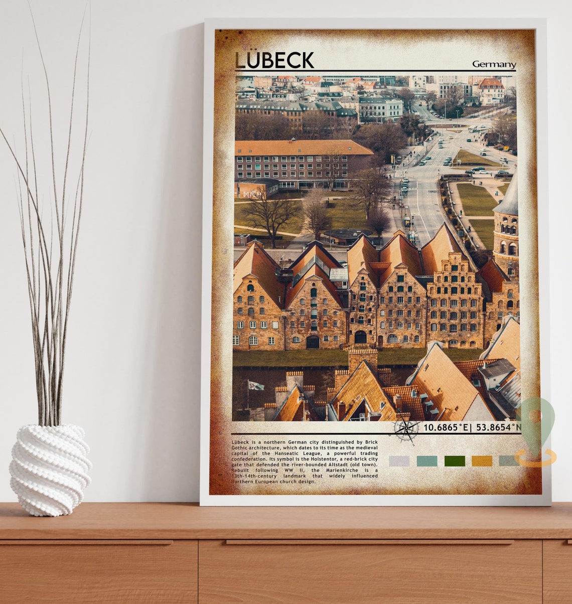 Lubeck Germany Hanseatic Old Town Brick Gothic Aerial Poster - Image 5