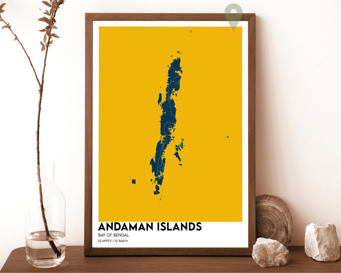 Andaman Islands Bay of Bengal Navy Yellow Modern Map Art Poster