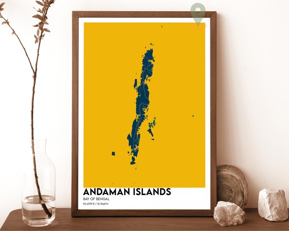 Andaman Islands Bay of Bengal Navy Yellow Modern Map Art Poster