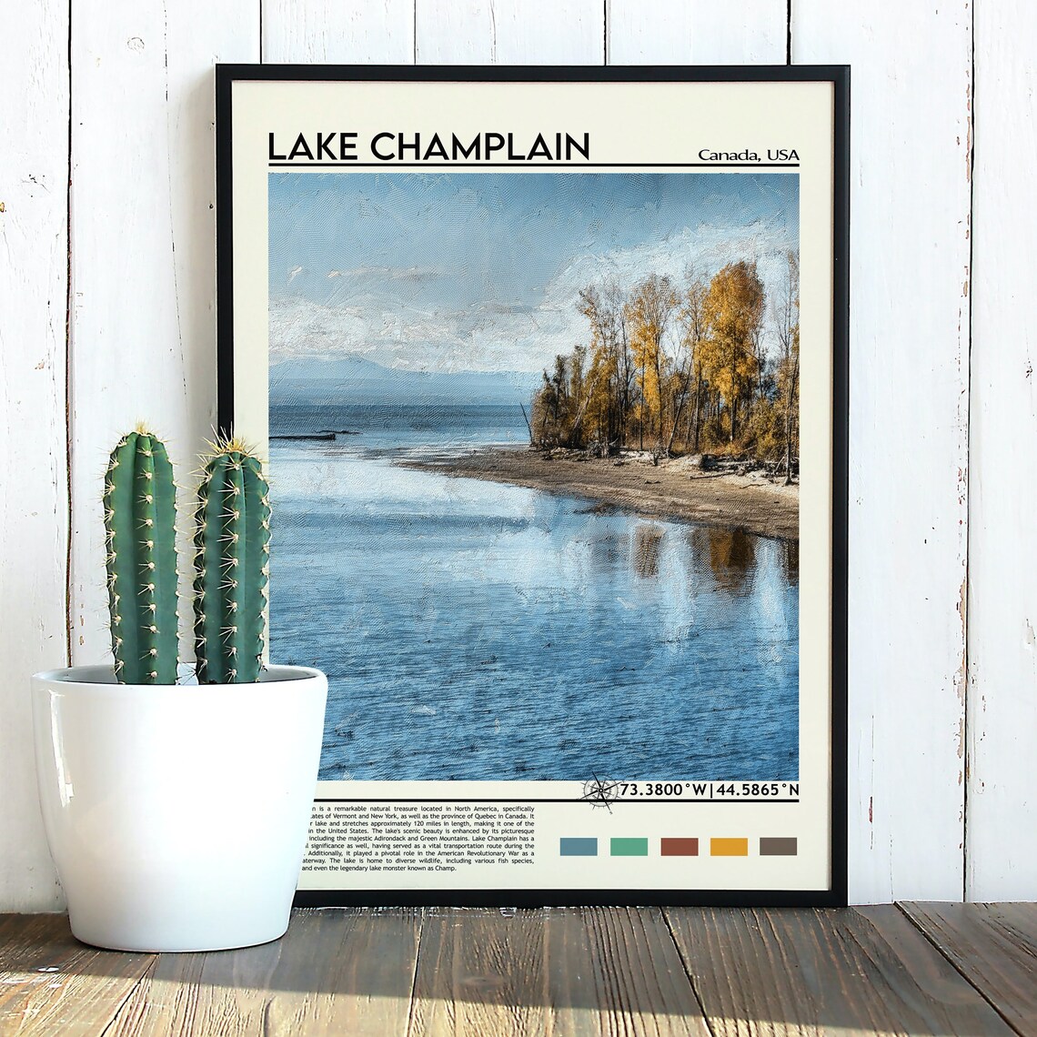 Lake Champlain Canada USA Calm Shoreline Trees Painterly Art Poster - Image 5
