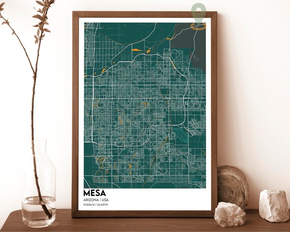 Mesa Arizona Teal Grid Street Map Desert City Modern Art Poster