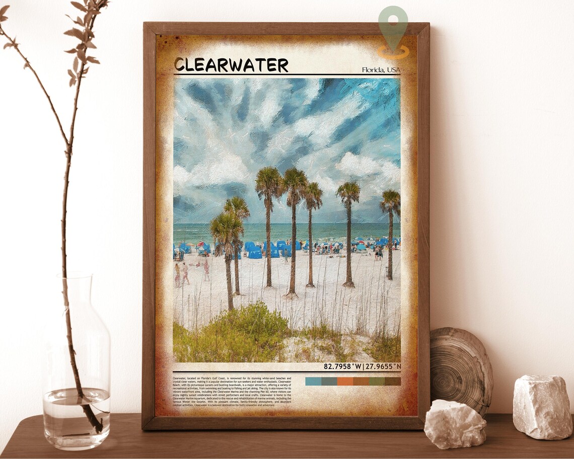 Clearwater Florida Palm Trees Beach Dunes Oil Painting Travel Poster - Image 6