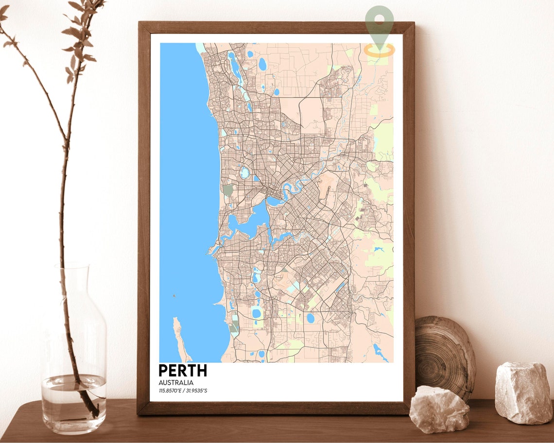Perth Australia Teal Orange Minimalist City Map Wall Decor Poster - Image 5