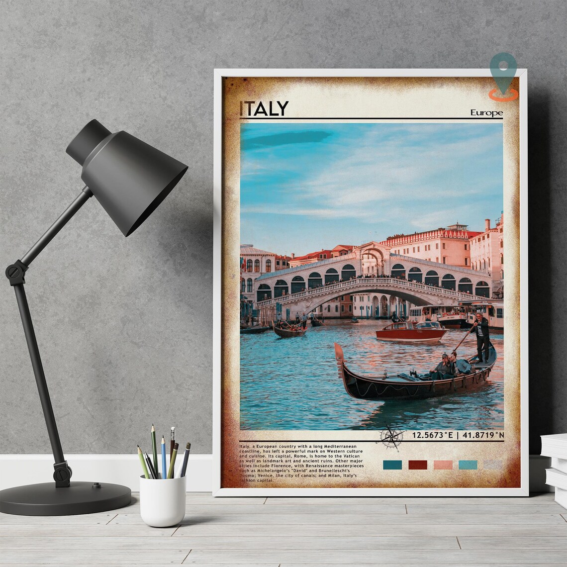 Italy Venice Rialto Bridge Gondola Grand Canal Travel Poster - Image 5