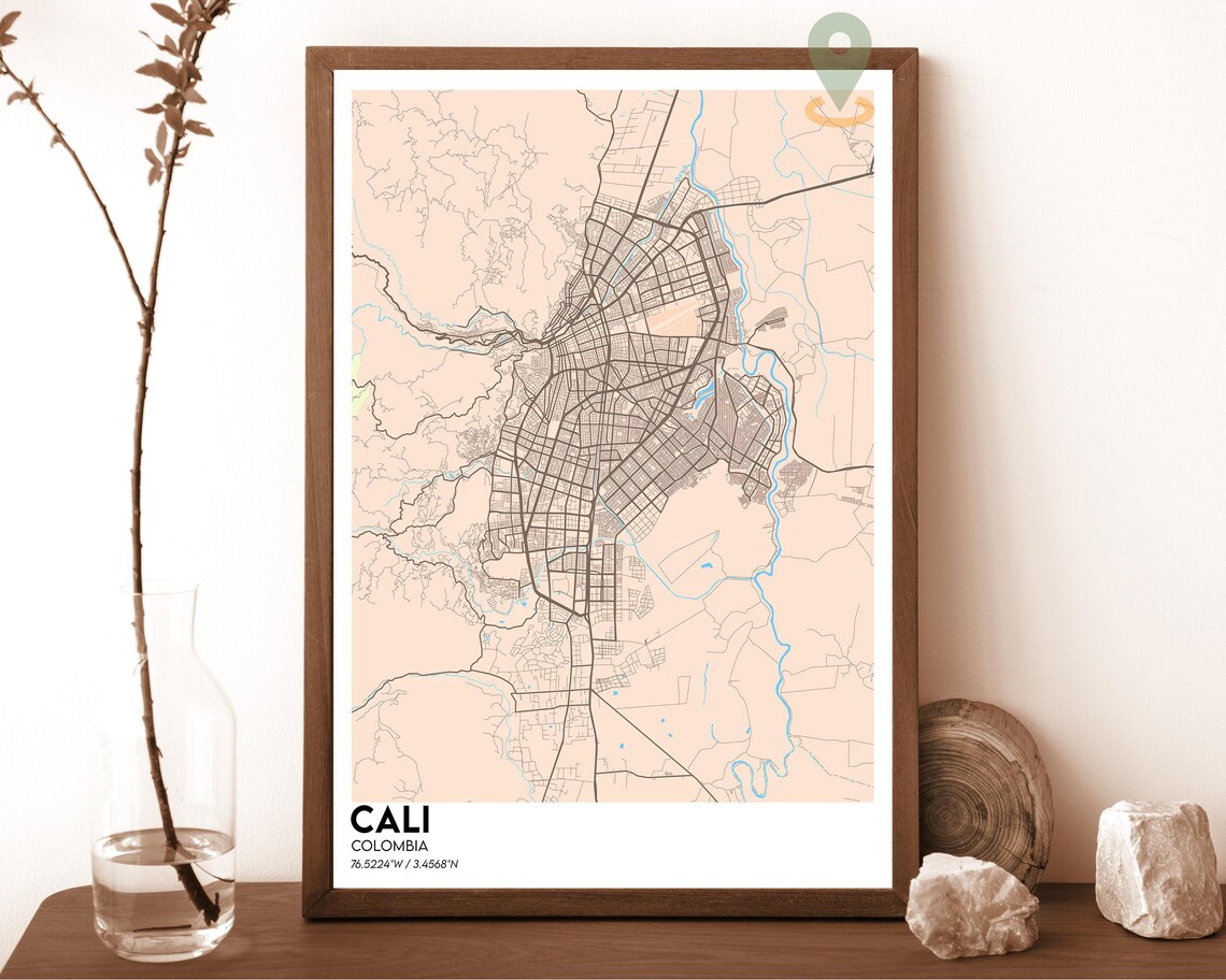 Cali Colombia Vintage Sepia City Map Art Poster Travel Decor - Image 4