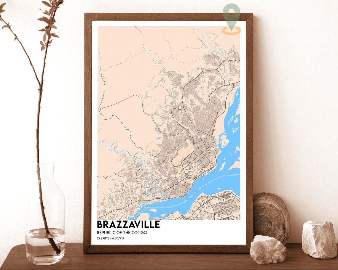 Brazzaville Republic of the Congo Dark Aqua City Map Design Poster - Image 4