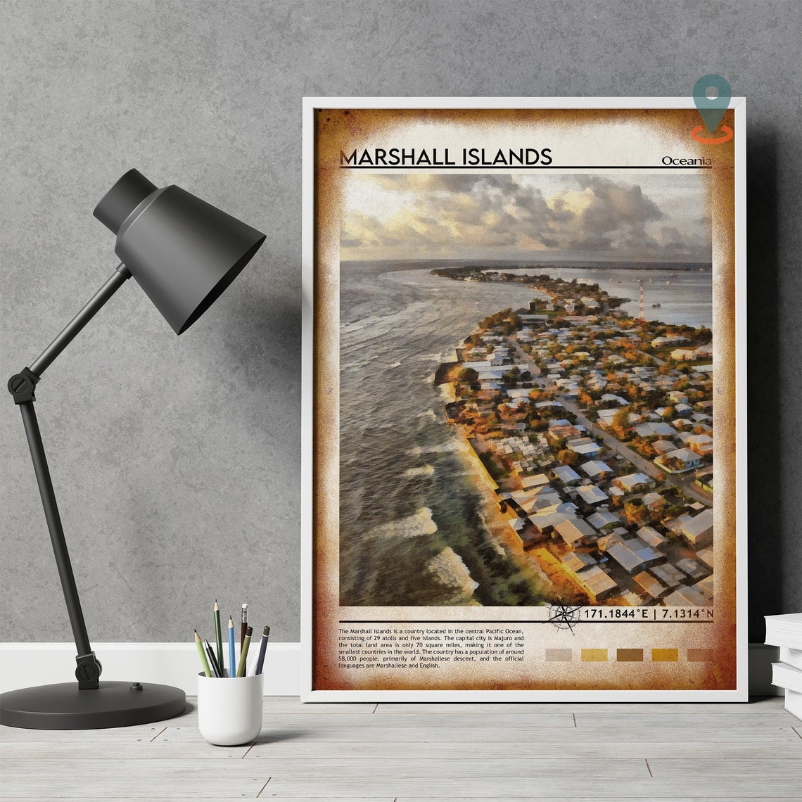 Marshall Islands Oceania Coastal Town Aerial Pacific Travel Poster - Image 4