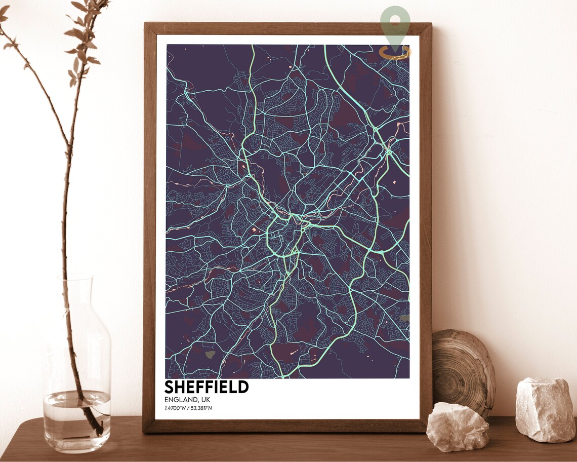 Sheffield England UK Dark Green Minimalist City Map Art Poster - Image 3