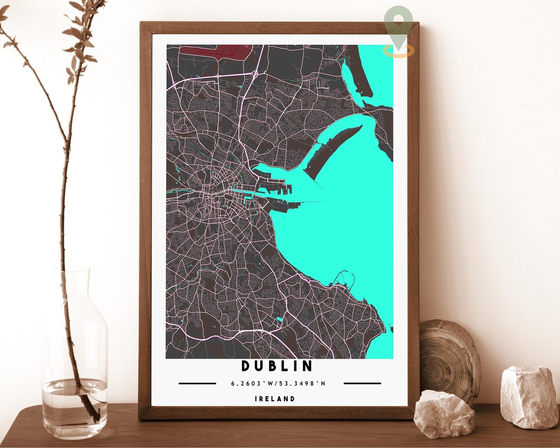 Dublin Ireland Grey Gold City Street Map Coordinates Travel Decor Poster - Image 5