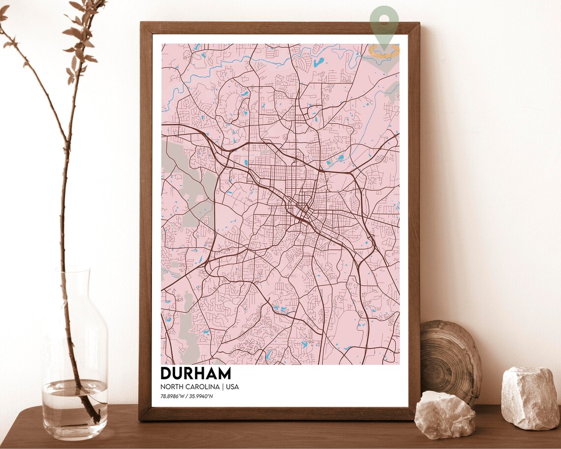 Durham North Carolina City Map Burgundy Street Grid Wall Poster - Image 5