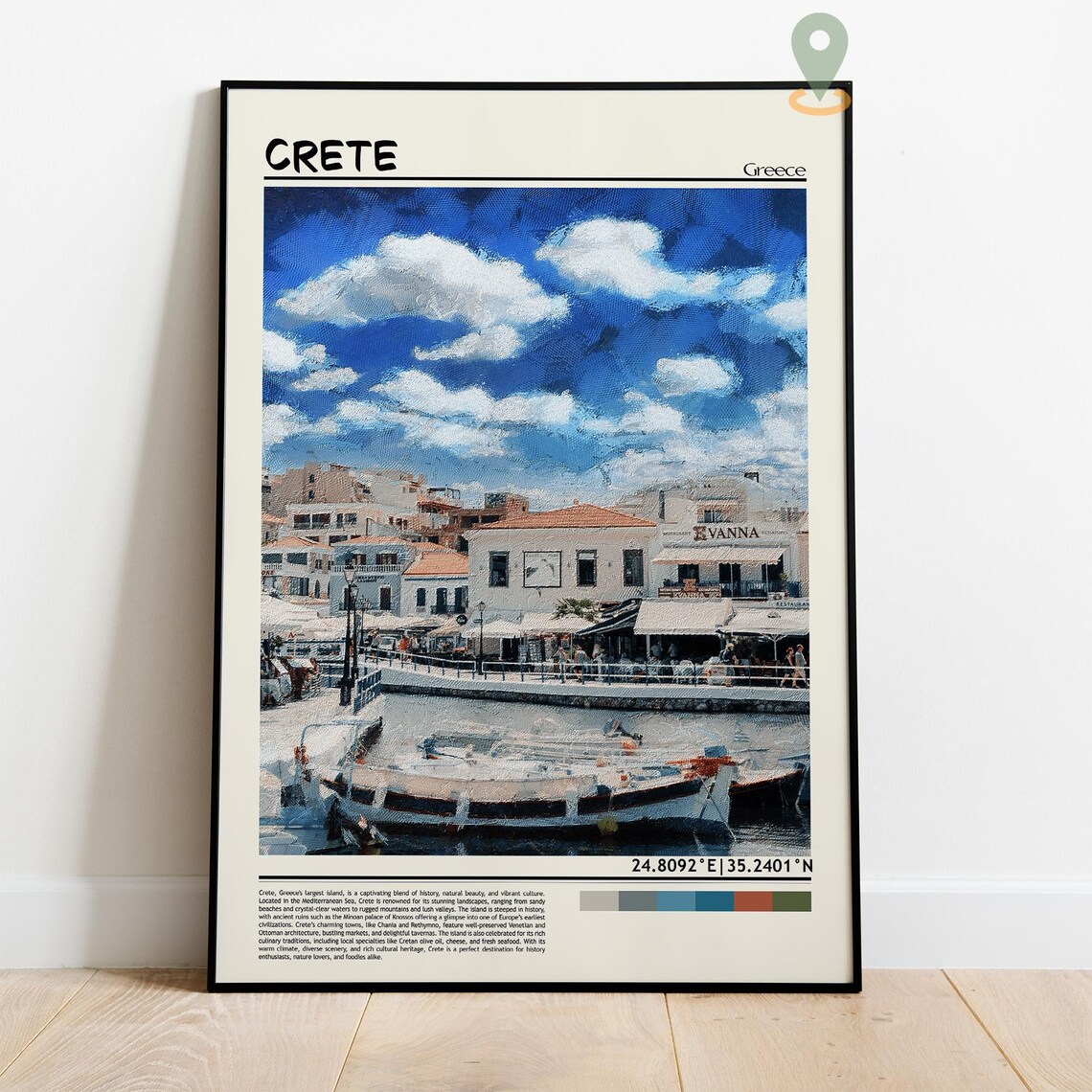 Crete Greece Mediterranean Island Harbor Painted Travel Poster - Image 4