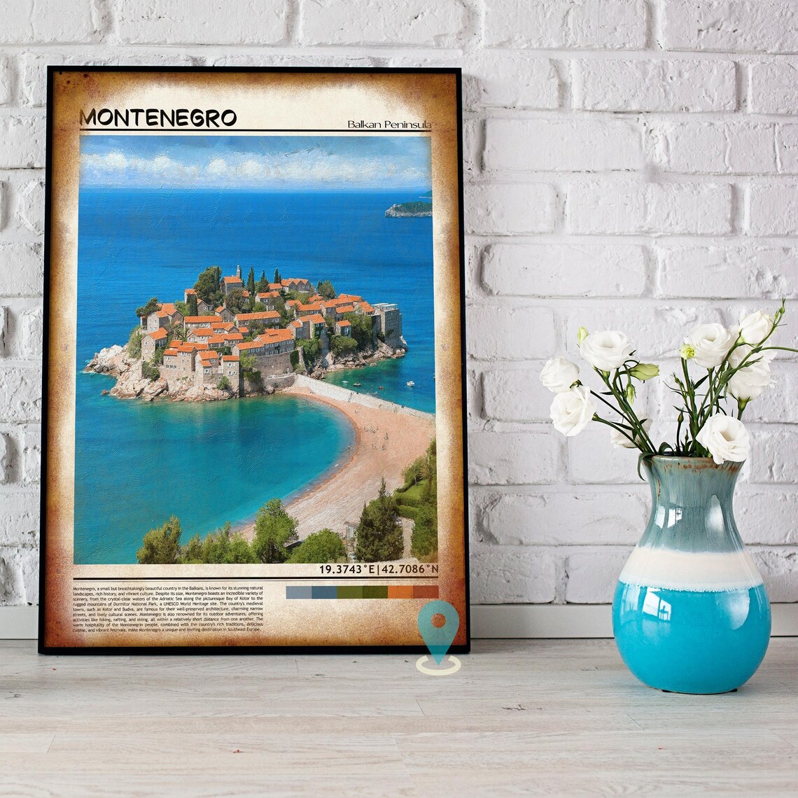 Montenegro Balkan Coast Red Roof Island Village Travel Poster - Image 5