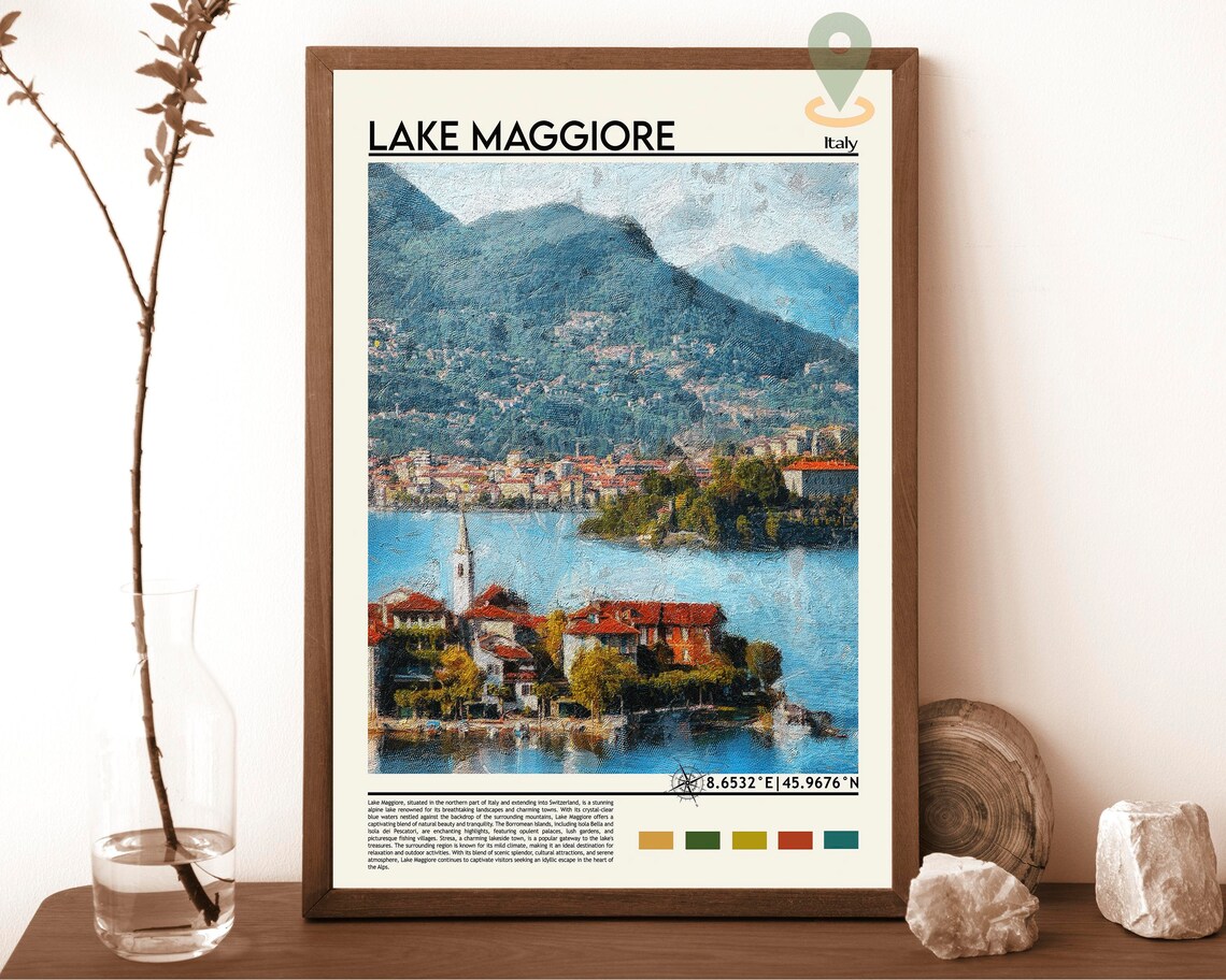 Lake Maggiore Italy Alpine Lake Village Mountains Vintage Poster