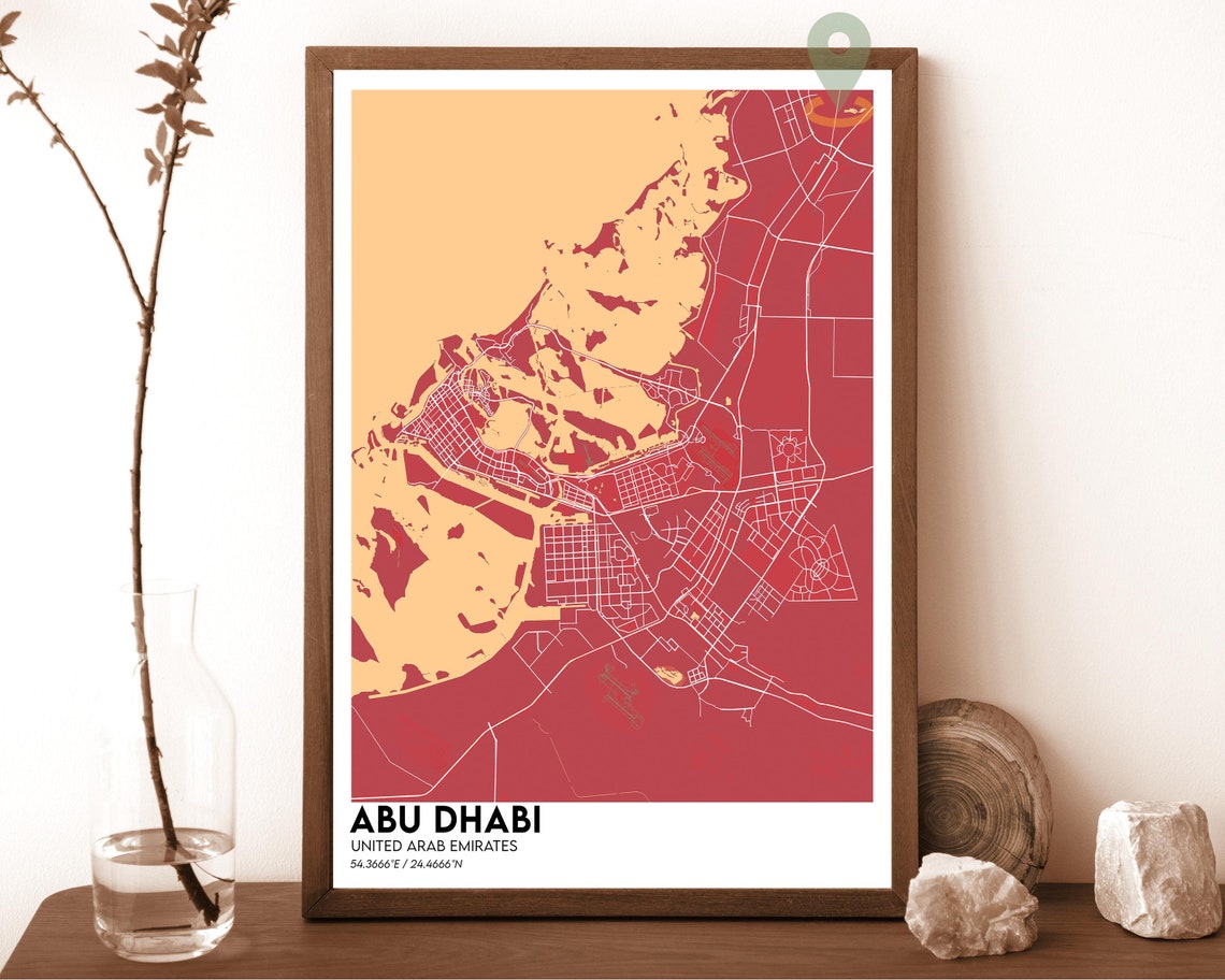 Abu Dhabi UAE City Street Map Navy and Yellow Modern Art Poster - Image 5