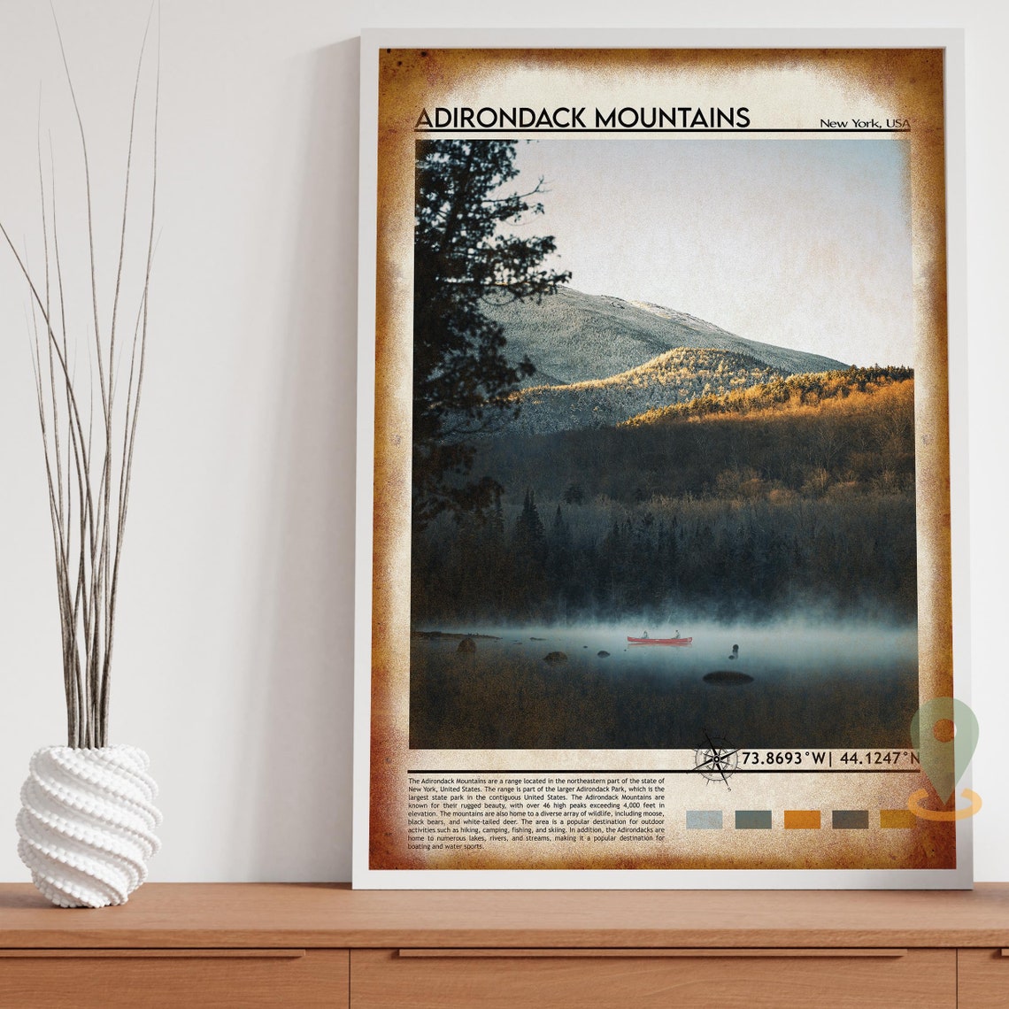 Adirondack Mountains New York Misty Lake Canoe Travel Poster - Image 4