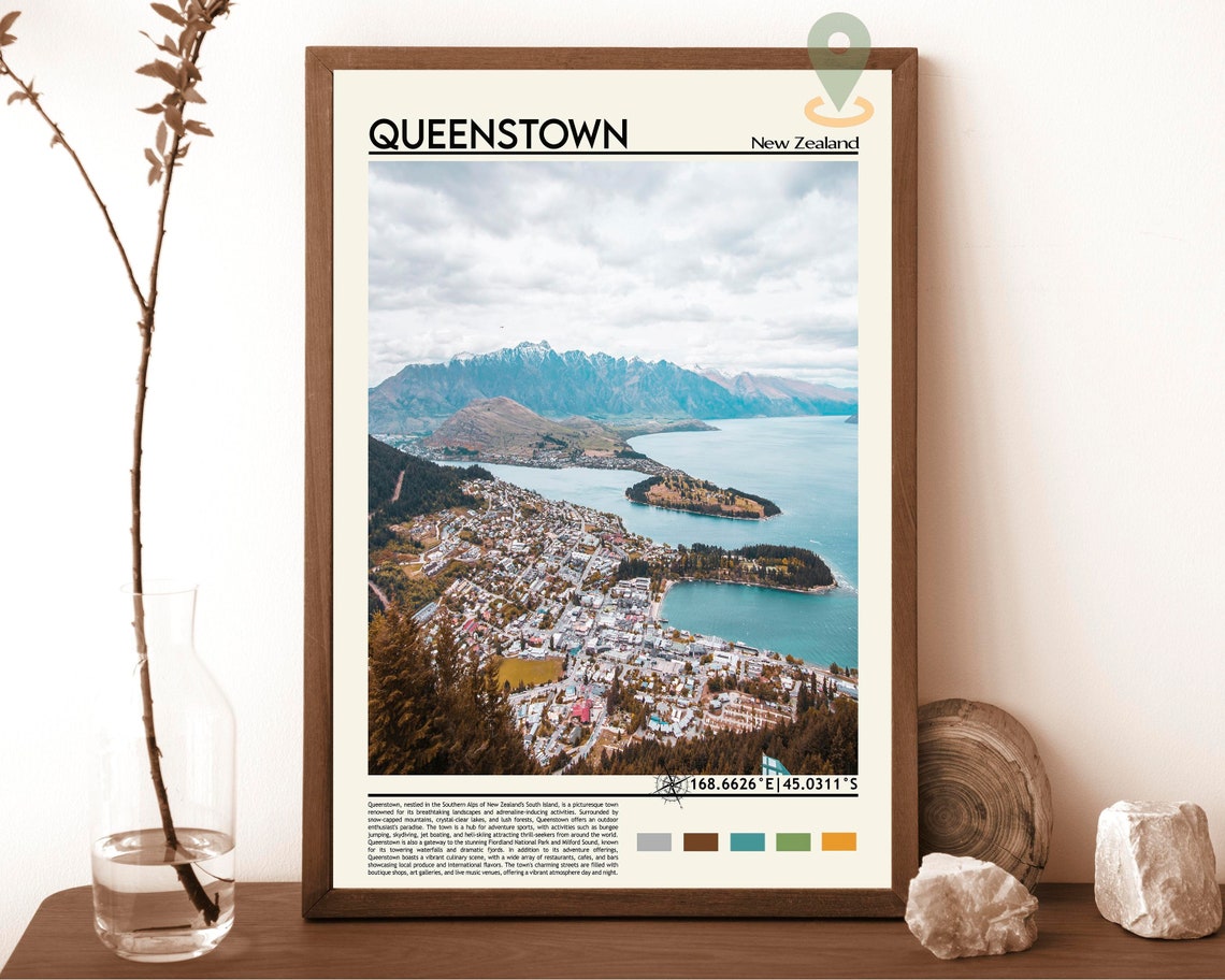 Queenstown Print Queenstown Poster Queenstown Wall Art Queenstown Travel Queenstown Art Print Queenstown Artwork New Zealand Print