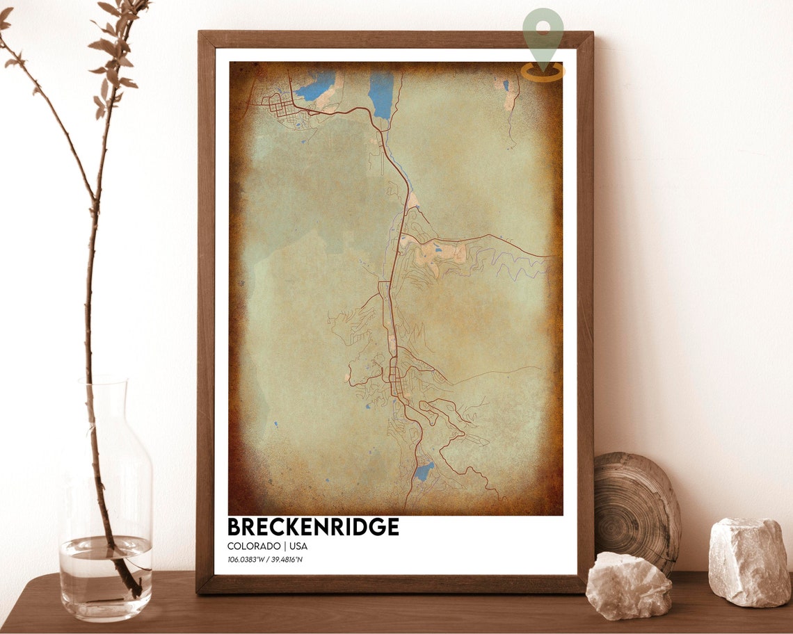Breckenridge Colorado Green Yellow Mountain Map Design Poster - Image 2