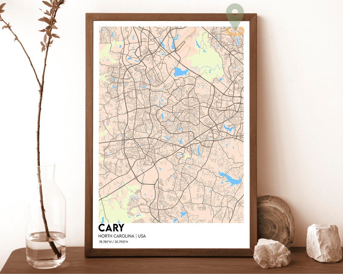 Cary North Carolina City Map Poster Minimalist Navy Street Art - Image 3