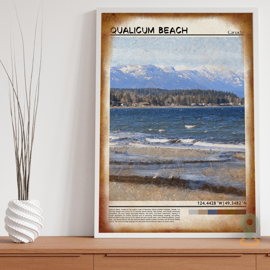 Qualicum Beach Canada Snowy Mountains Ocean Waves Vintage Poster - Image 3
