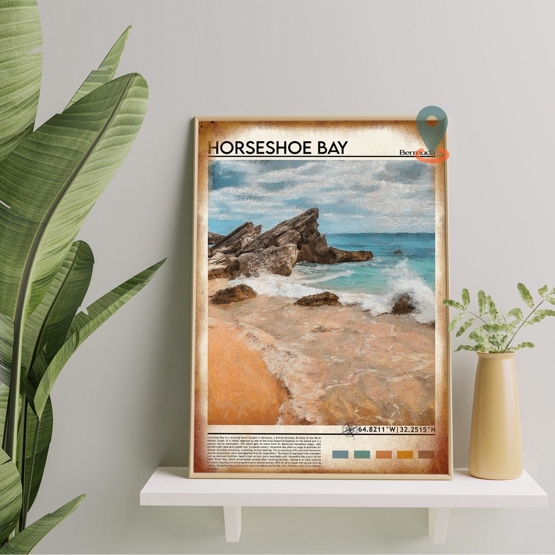 Horseshoe Bay Bermuda Pink Sands Waves Rocks Seascape Poster - Image 2