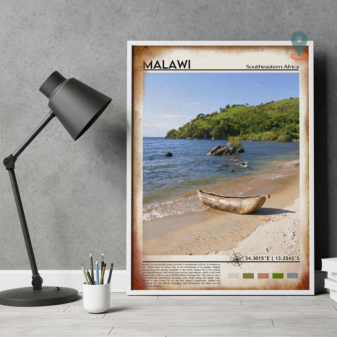 Malawi Southeastern Africa Lake Shore Wooden Canoe Beach Poster - Image 4