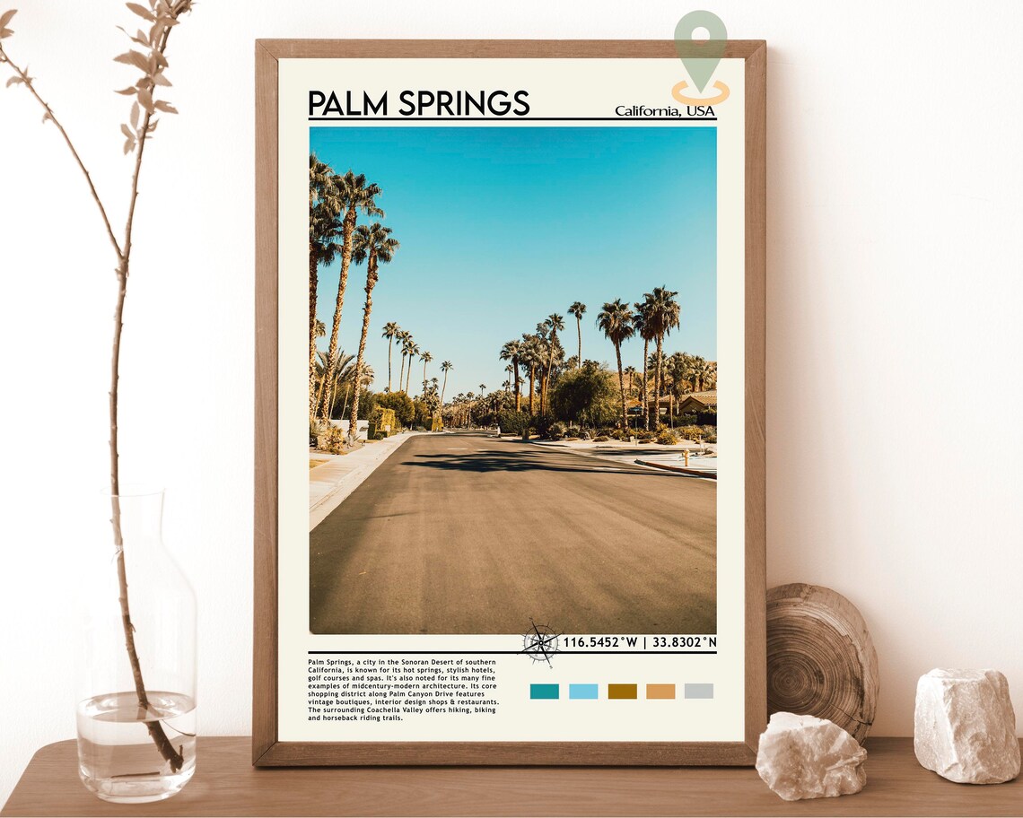 Palm Springs California Palm Tree Lined Street Desert Poster