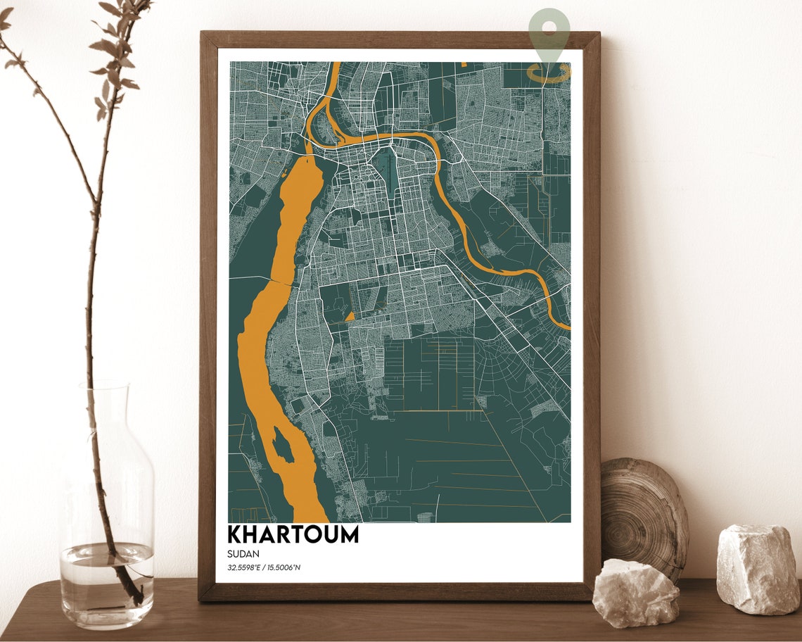 Khartoum Sudan City Map Dark Navy Street Grid Modern Wall Art - Image 6
