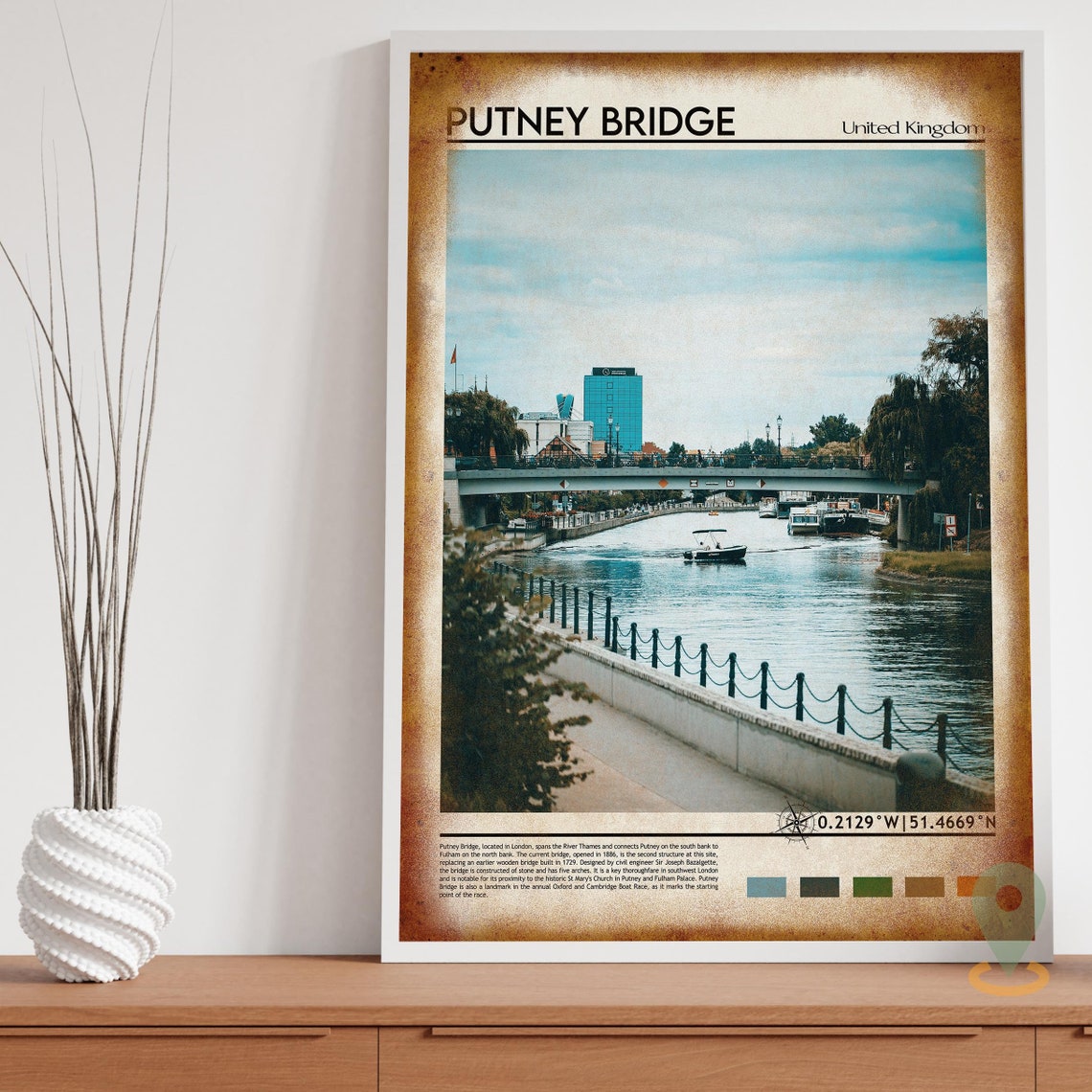 Putney Bridge London Thames River Historic Crossing Scene Poster - Image 3