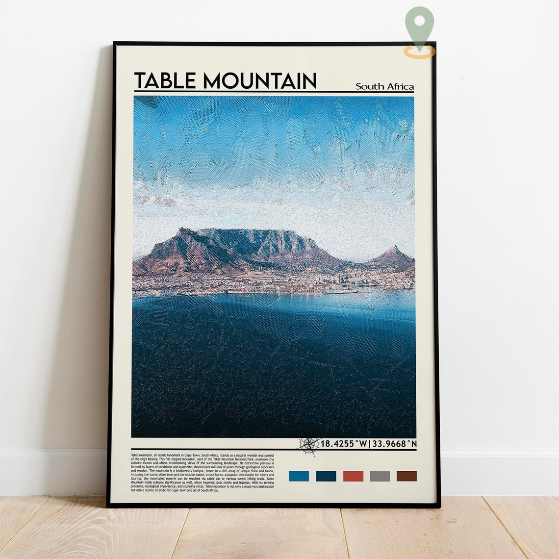 Table Mountain South Africa Cape Town Bay Painterly Landscape Poster - Image 2