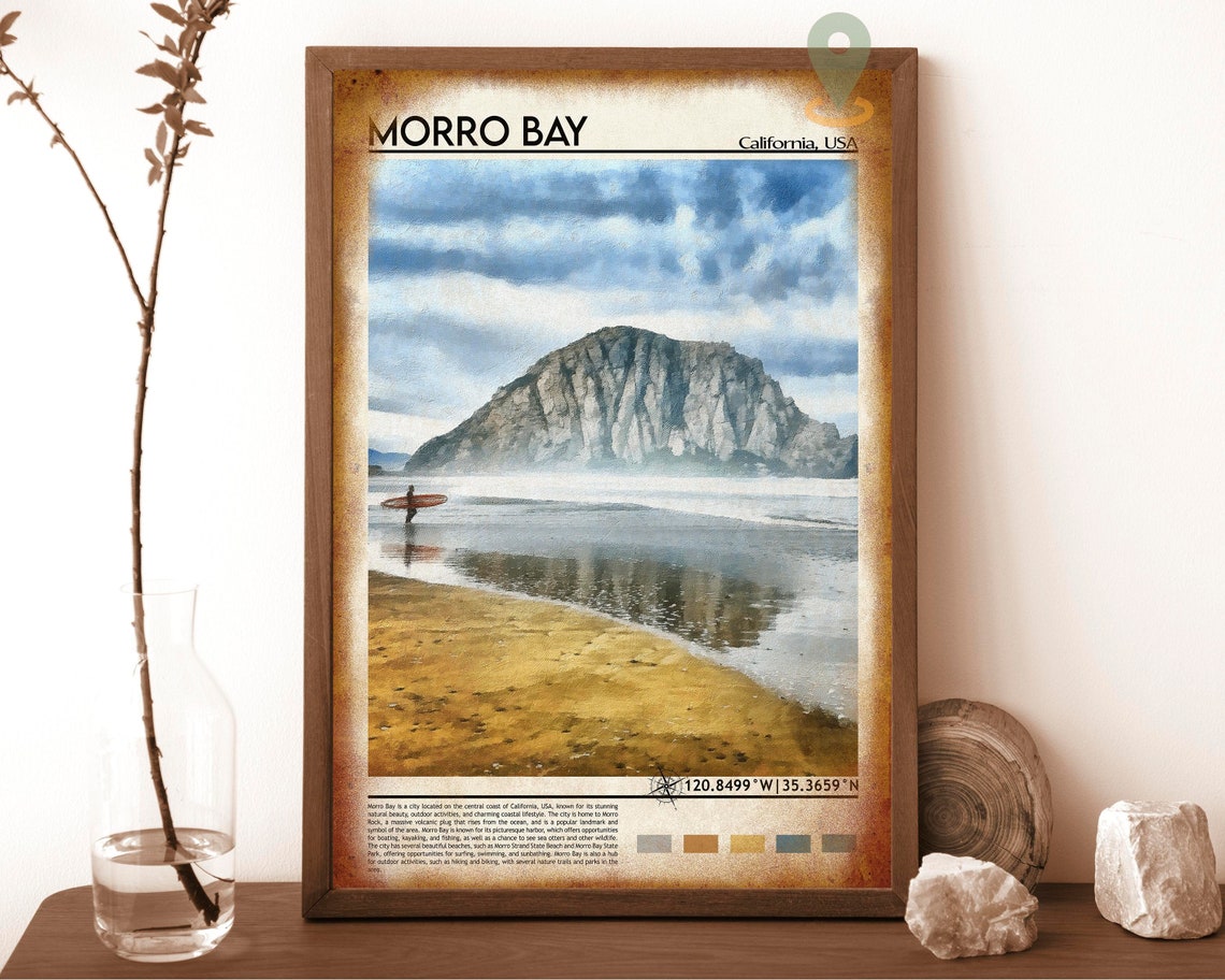 Morro Bay California Morro Rock Surf Beach Vintage Travel Poster - Image 6