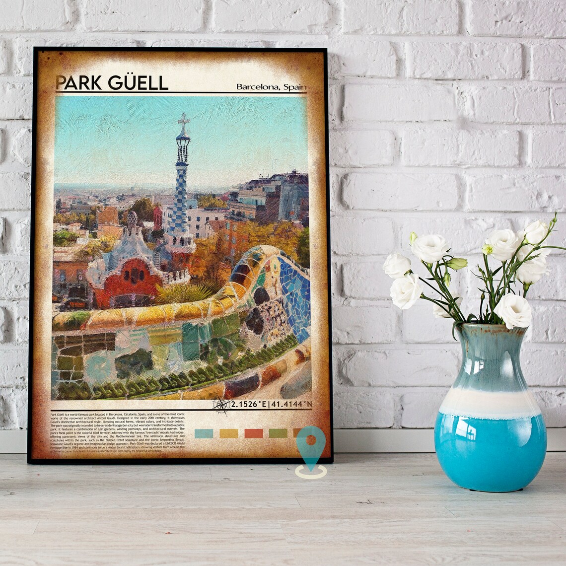 Park Guell Barcelona Gaudi Serpent Mosaic Bench Spain Travel Poster - Image 4
