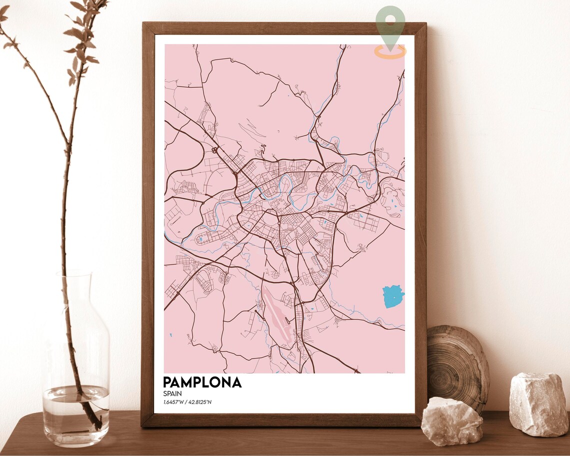 Pamplona Spain Midnight Purple Night City Map Street Art Poster - Image 3