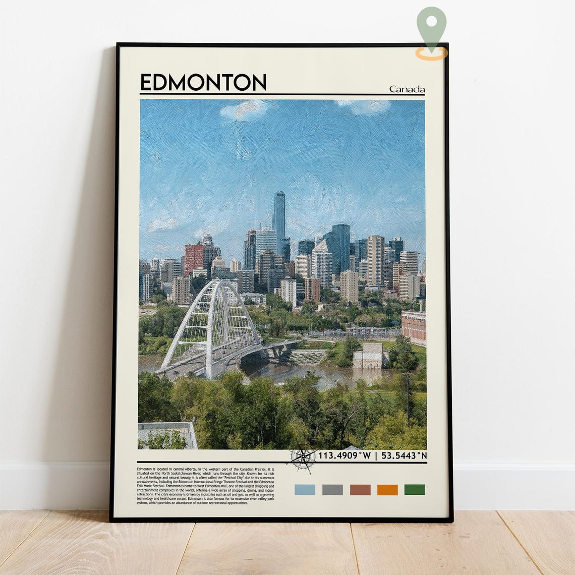 Edmonton Canada Painted Skyline Bridge Vintage Travel Poster - Image 4