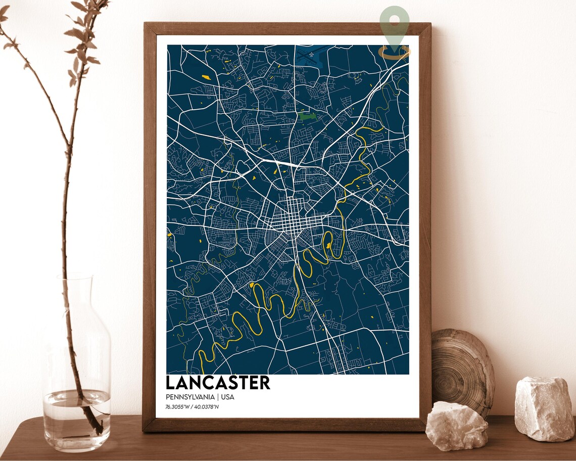 Lancaster Pennsylvania Monochrome Minimalist Street Map Poster - Image 3