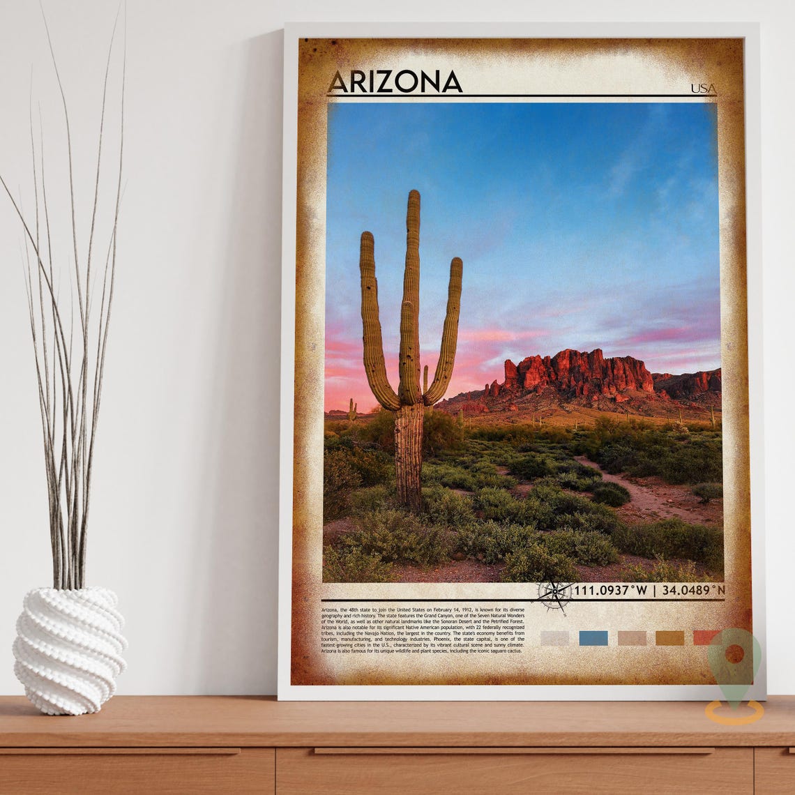 Arizona Desert Giant Saguaro Cactus Sunset Mountain View Poster - Image 3